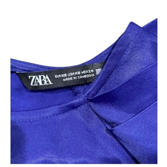 Zara Satin Effect Pleated Puff Shoulder Glossy  Blouse | XS | Royal Blue/Purple - Picture 12 of 16
